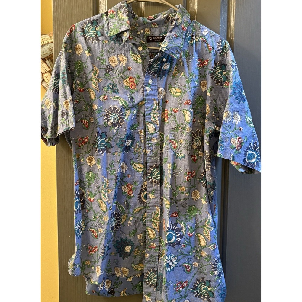 Men's Daniel Cremiuex XXL Floral Reverse Print Shirt Blue Short Sleeve Travel